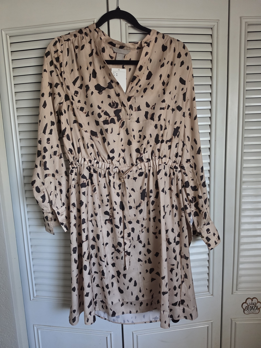 H&M Beige Dress with Black Abstract Spot Print